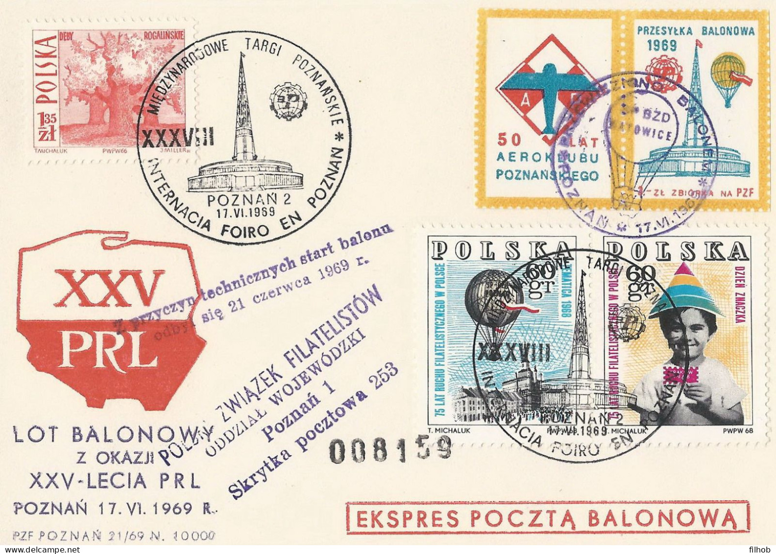 Poland Post - Balloon PBA.1969.poz.kat.D.03: Flight XXX Y. PRL Poznan KATOWICE - Palloni