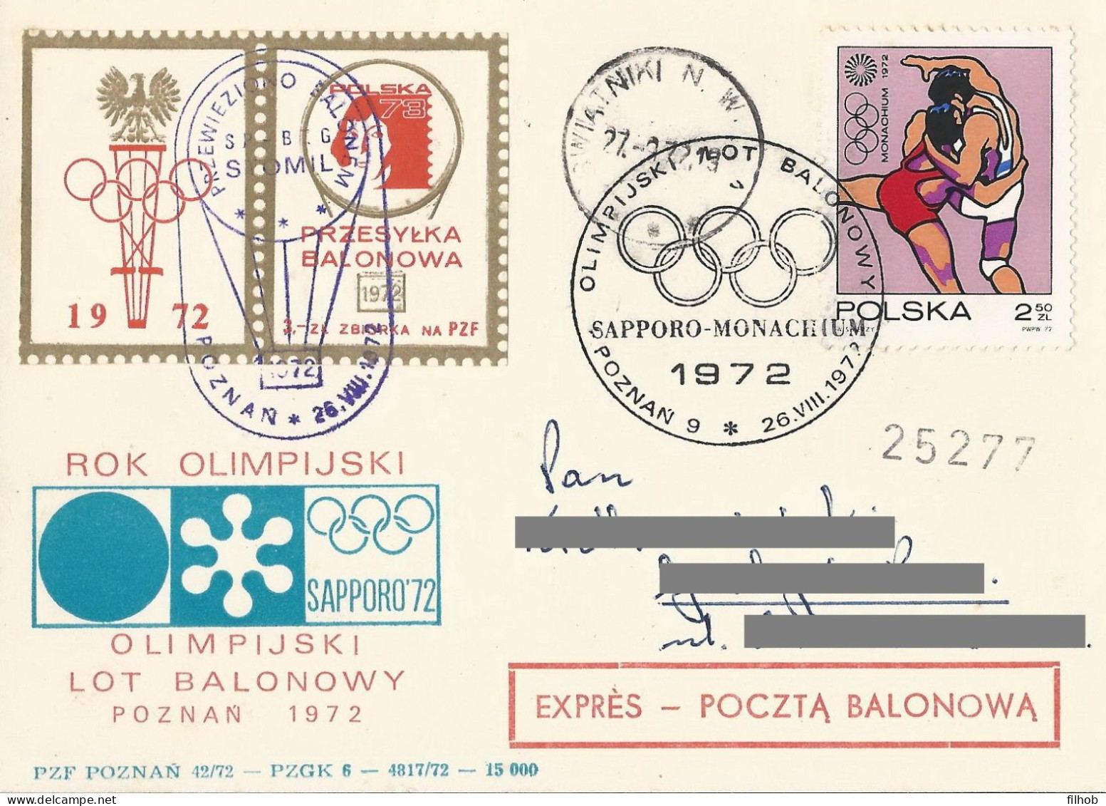 Poland Post - Balloon PBA.1972.poz.sto.A04: Sport Olympic Flight Poznan Sapporo Monachium Stomil - Ballonpost