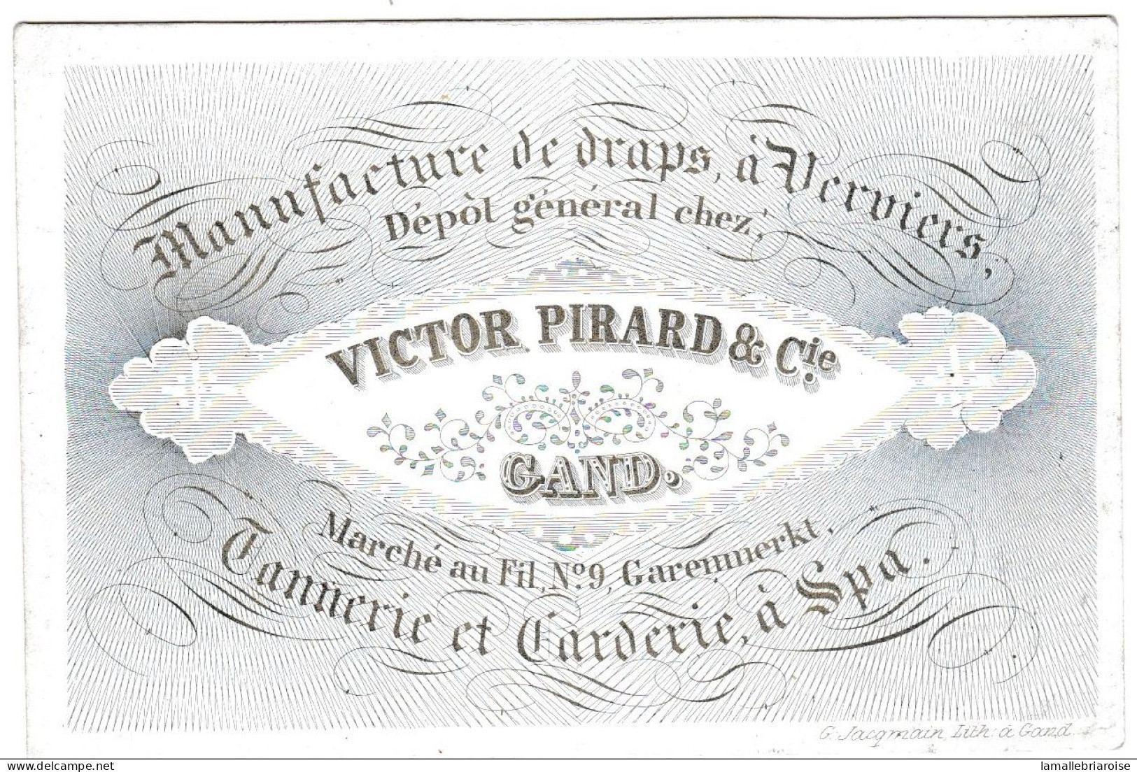 Belgique "Carte Porcelaine" Porseleinkaart, Manufacture De Draps à Verviers, V. Pirard & Ci, Gand, Gend, Dim:105 X 71mm - Porzellan