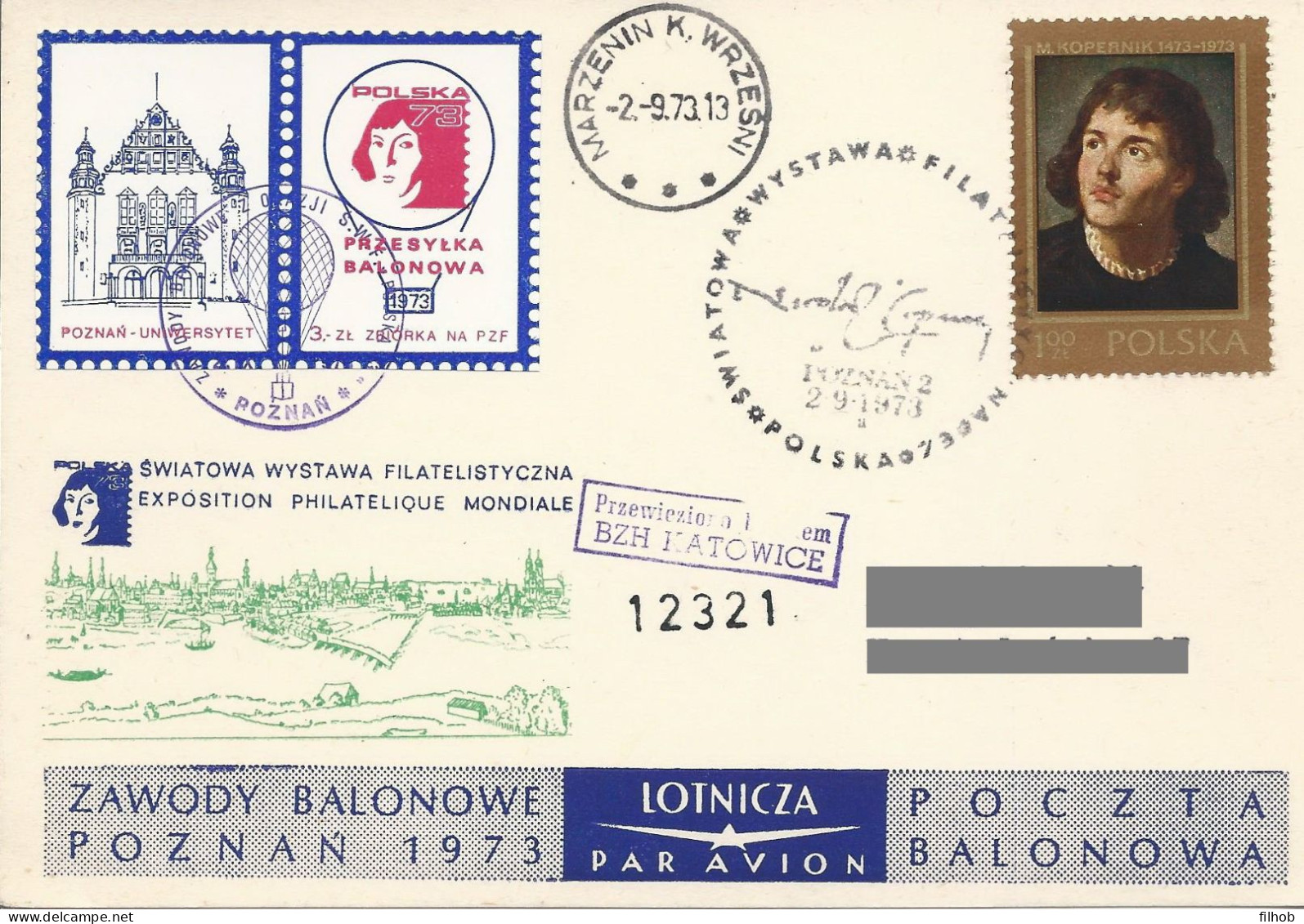 Poland Post - Balloon PBA.1973.poz.kat.C09: Competitions Poznan 73 KATOWICE - Globos