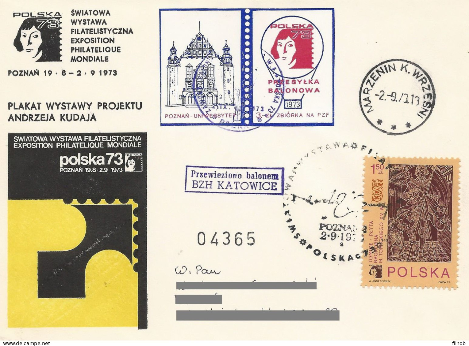 Poland Post - Balloon PBA.1973.poz.kat.C11: Competitions Poznan 73 KATOWICE - Ballonpost