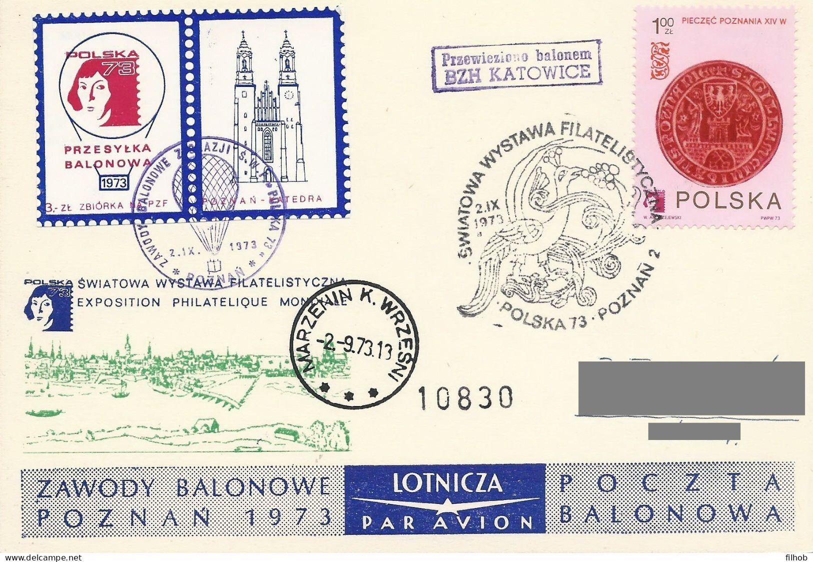 Poland Post - Balloon PBA.1973.poz.kat.D12: Competitions Poznan 73 KATOWICE - Globos