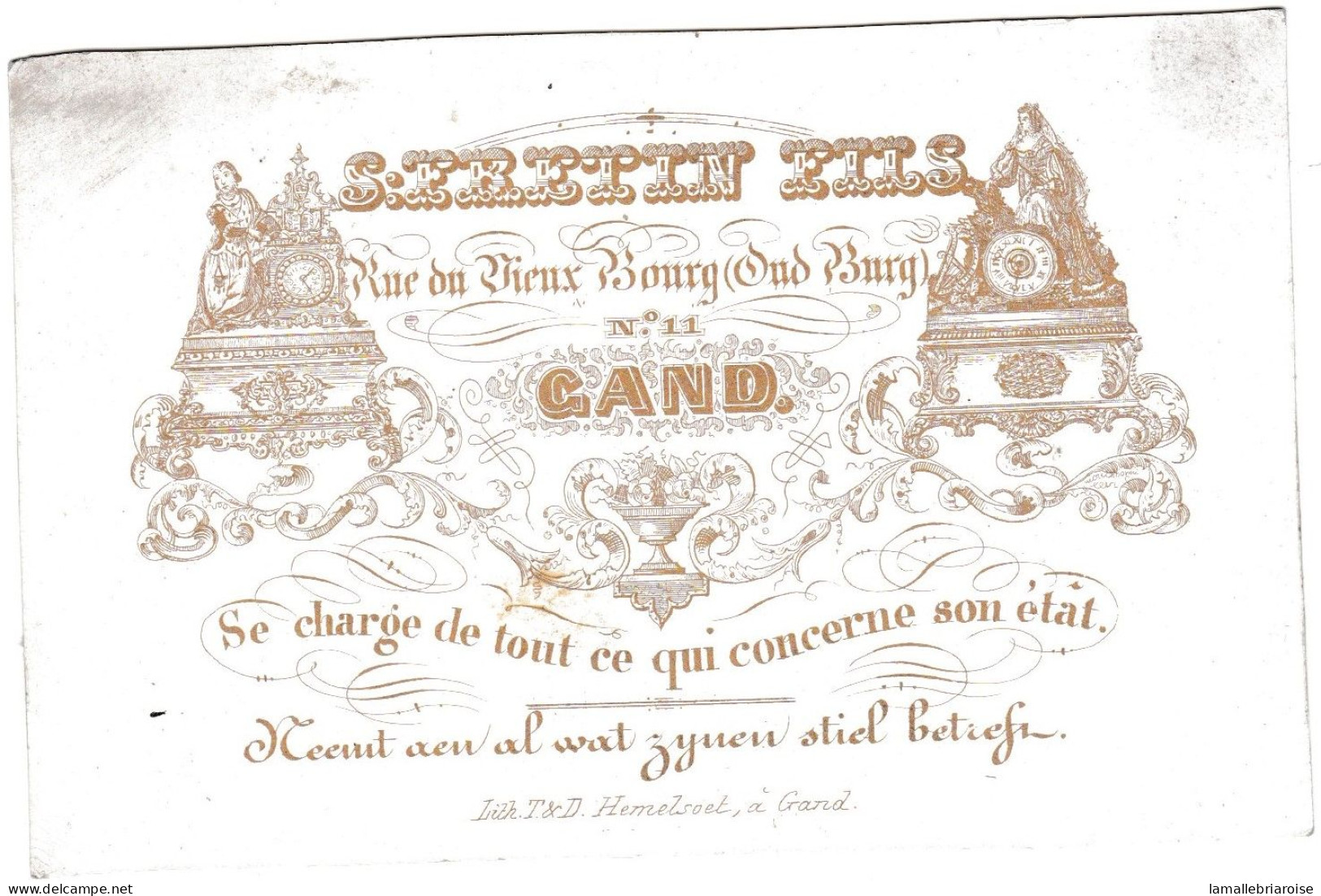 Belgique "Carte Porcelaine" Porseleinkaart, S. Fretin Fils, Horloges, Gand, Gend, Dim:184 X 93mm - Cartes Porcelaine