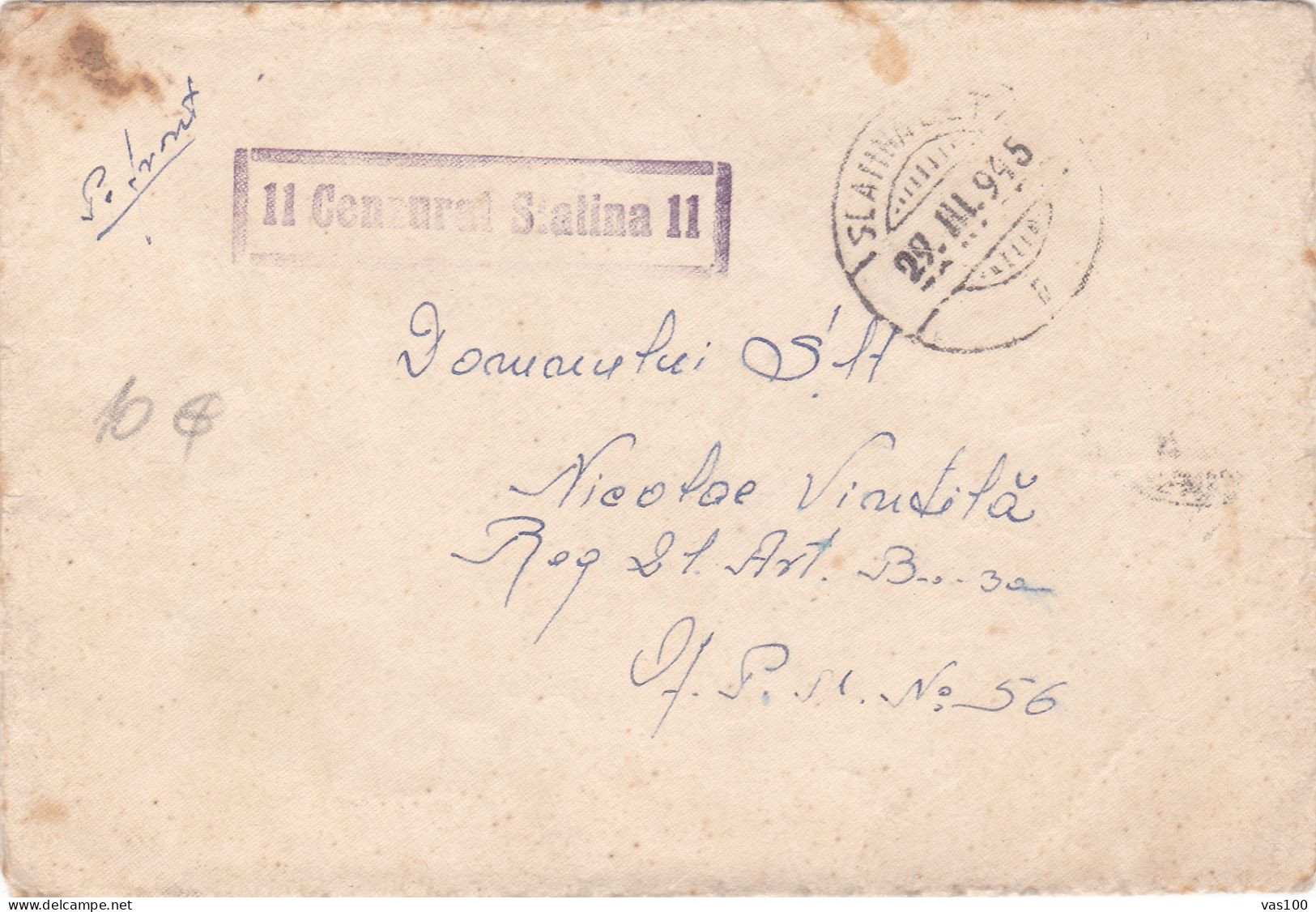 COVER WW2 CENSORED,CENSOR,SLATINA # 11, ROMANIA - Lettres 2ème Guerre Mondiale