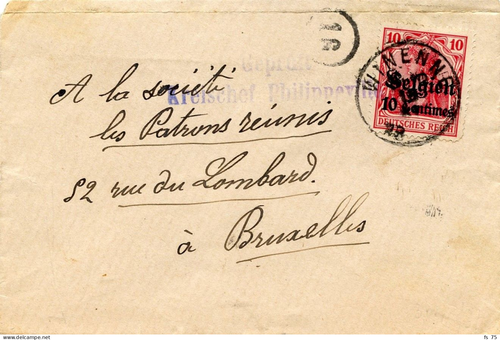 BELGIQUE - COB 3C WINENNE + GEPRUFT PHILIPPEVILLE SUR LETTRE - Army: German