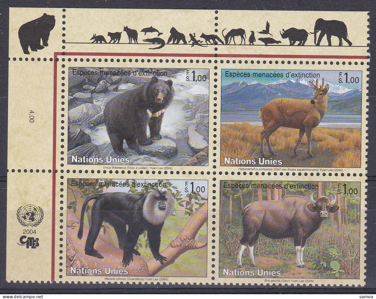 NU Genève 2004 494-97 ** Faune Ours Cerf Des Andes Macaque Bovidé Bos - Unused Stamps