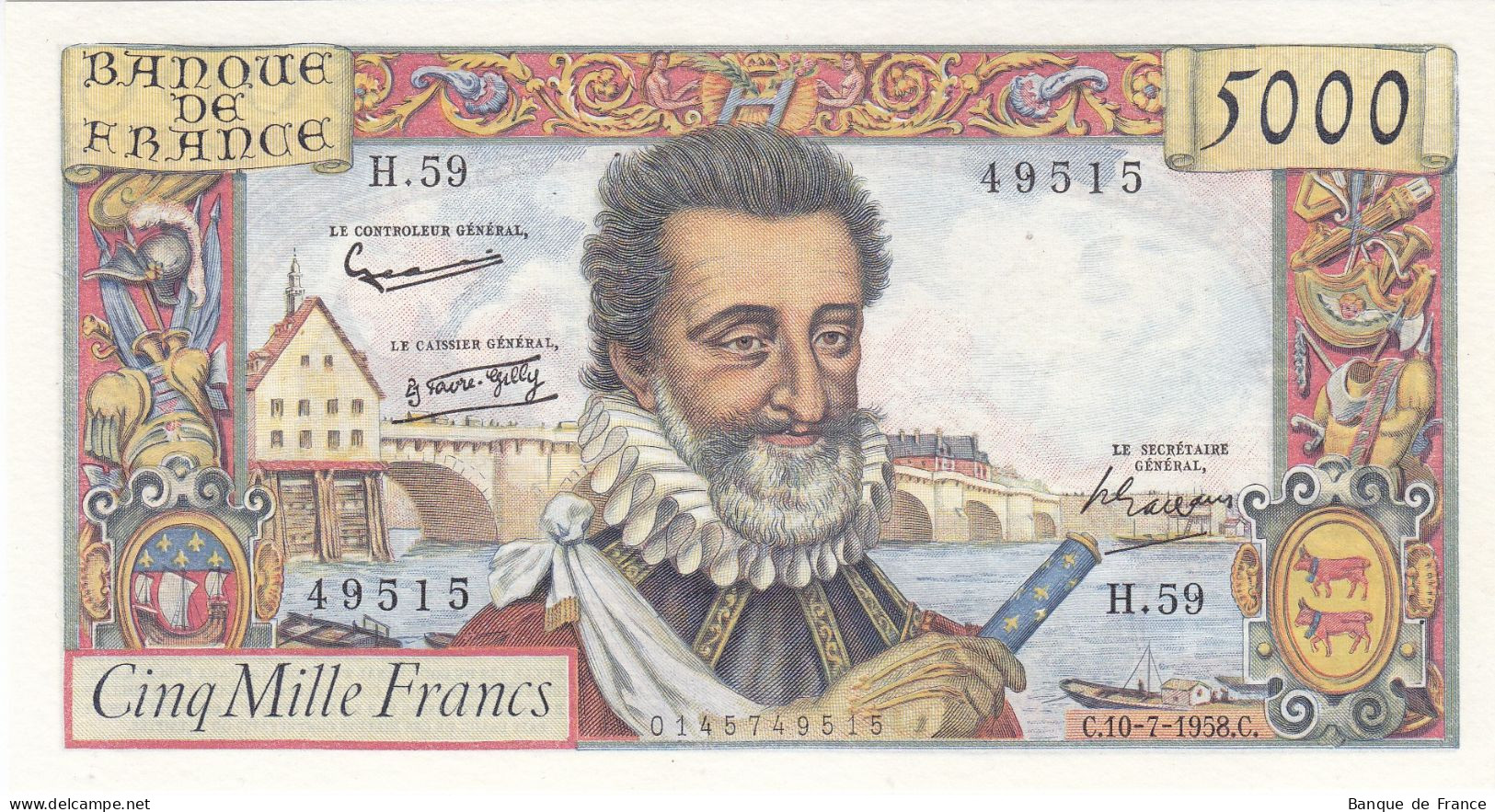 Billet 5000 Francs Henri IV Du 10-7-1958 FAY 49.07 Alph. H.59 - SPL++ - 5 000 F 1957-1958 ''Henri IV''