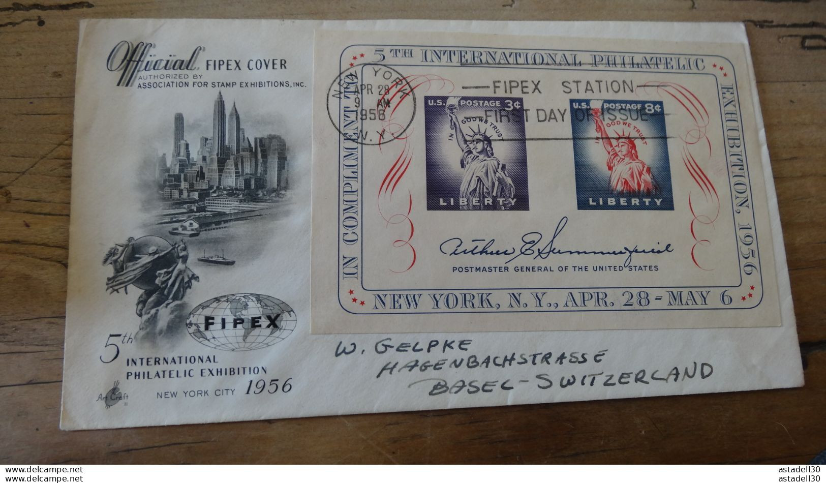 USA, FDC 1956, Bloc 5th International Philatelic, NEW YORK ............PHI......... ENV-2019 - 1951-1960