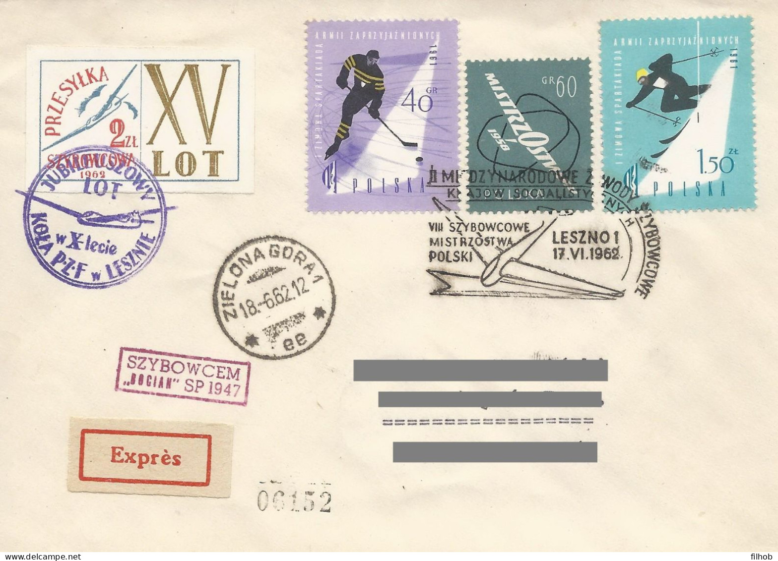 Poland Post - Glider PSZ.1962.lesz.01: Sport Leszno International Competitions Bocian - Alianti