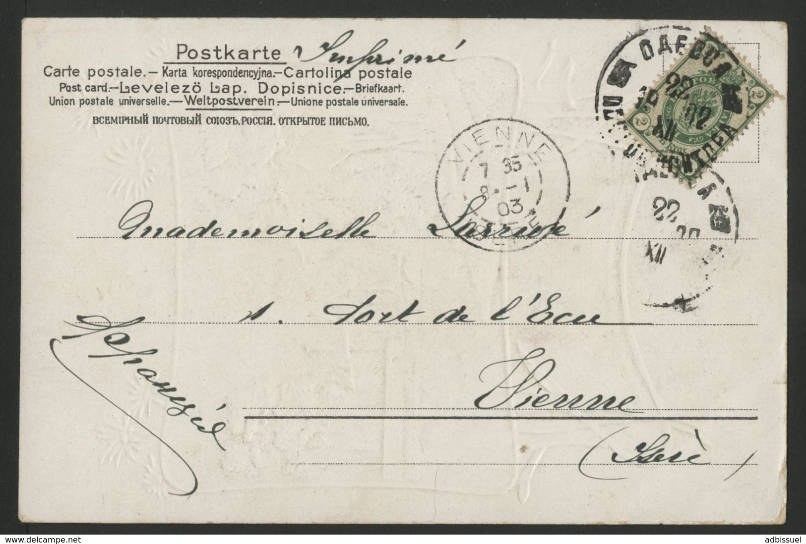 RUSSIE / RUSSIA TARIF IMPRIME D'ODESSA ( Одеса ) EN 1903 SUR CP POUR LA FRANCE Avec Mention Manuscrite "Imprimé". TB - Storia Postale