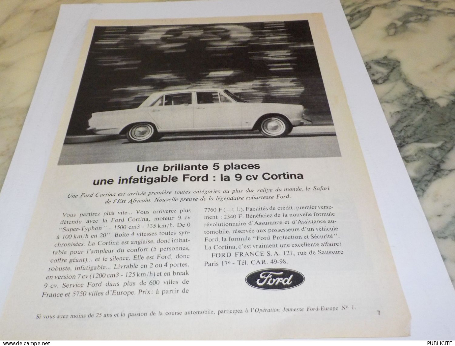ANCIENNE PUBLICITE VOITURE FORD CORTINA 1964 - Voitures
