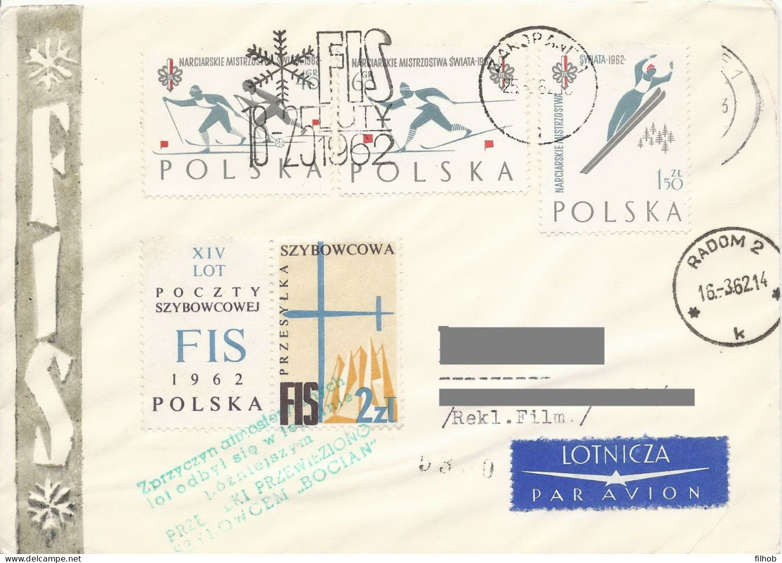 Poland Post - Glider PSZ.1962.zak.B03: Sport Zakopane FIS World Ski Championships - Planeurs