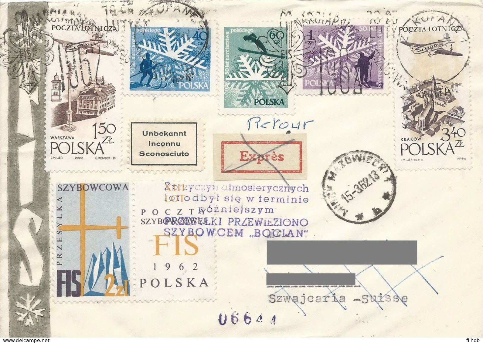 Poland Post - Glider PSZ.1962.zak.D01: Sport Zakopane FIS World Ski Championships - Planeurs