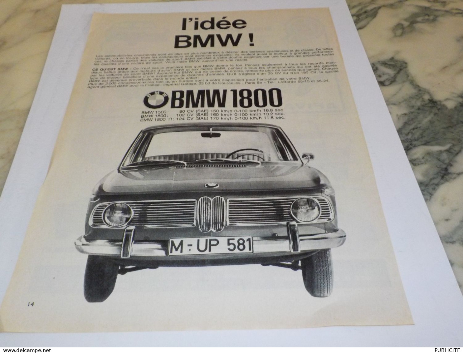 ANCIENNE PUBLICITE L IDEE BMW  1800 1964 - Voitures
