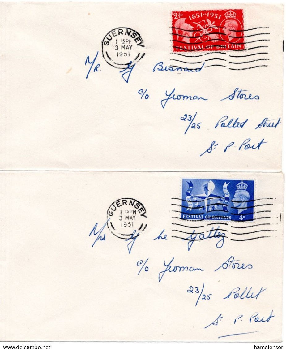 68038 - Grossbritannien - 1951 - 2.5d & 3d Festival Of Britain, Je EF A OrtsBf GUERNSEY - Storia Postale