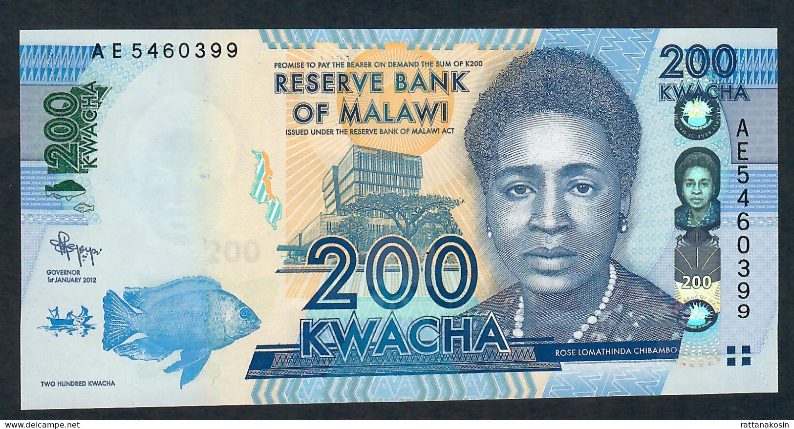 MALAWI P60a 200 KWACHA 2012 #AE   Signature 11     UNC. - Malawi