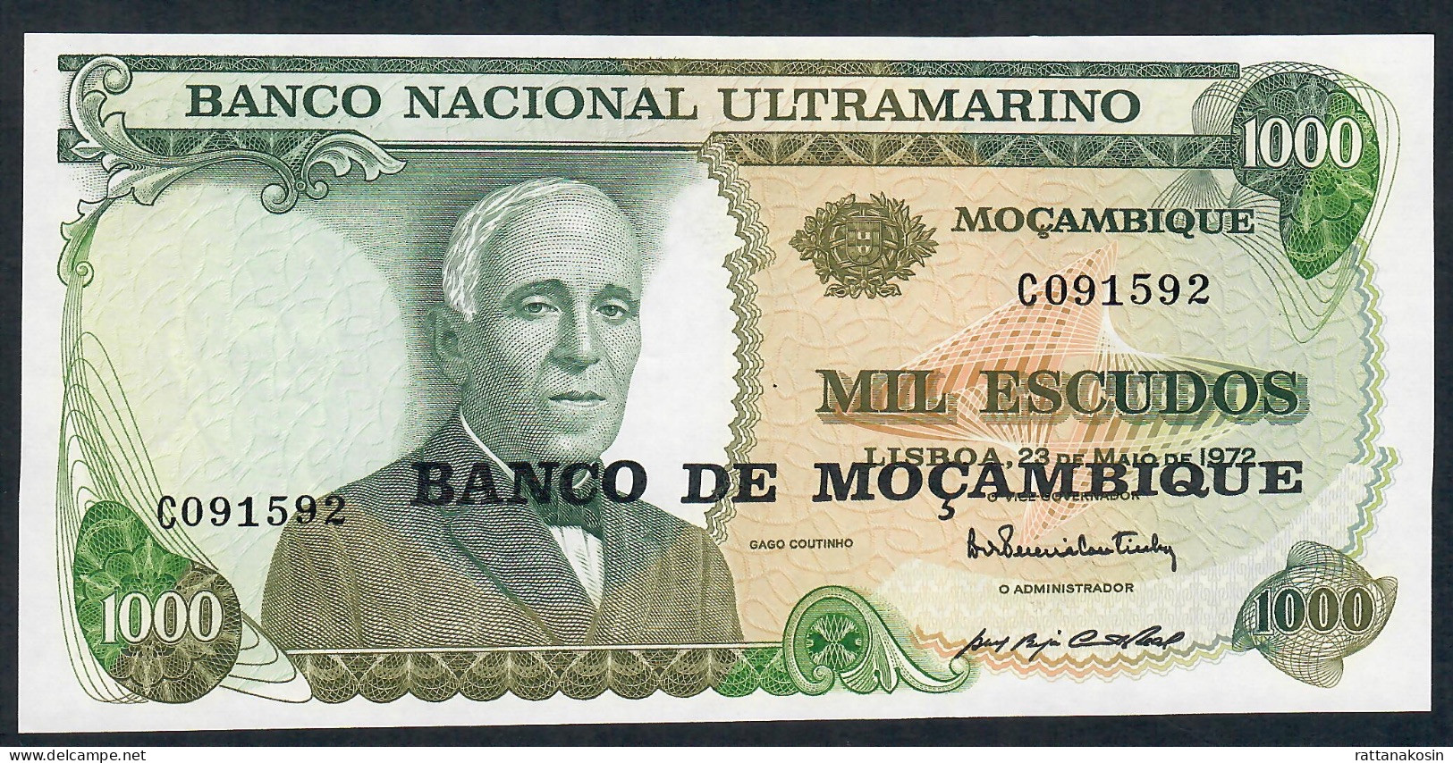 MOZAMBIQUE      P119 1000  ESCUDOS  23 MAI 1972   # C Signature A38/VG27          UNC. - Moçambique