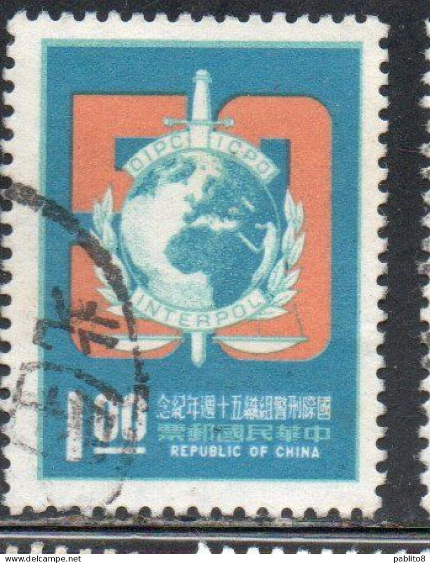 CHINA REPUBLIC CINA TAIWAN FORMOSA 1973 INTERNATIONAL CRIMINAL POLICE ORGANIZATION 1$ USED USATO OBLITERE' - Used Stamps