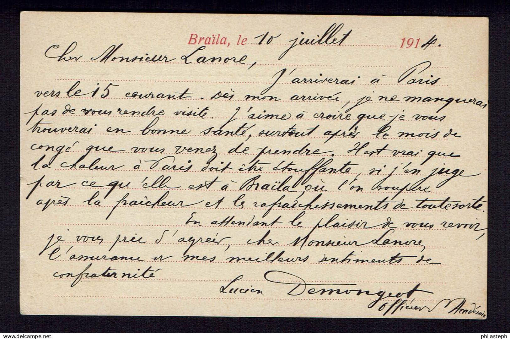 Roumanie - Carte école Française Jeanne D'Arc Brailla Pour Paris France - 1914 - Lettres & Documents