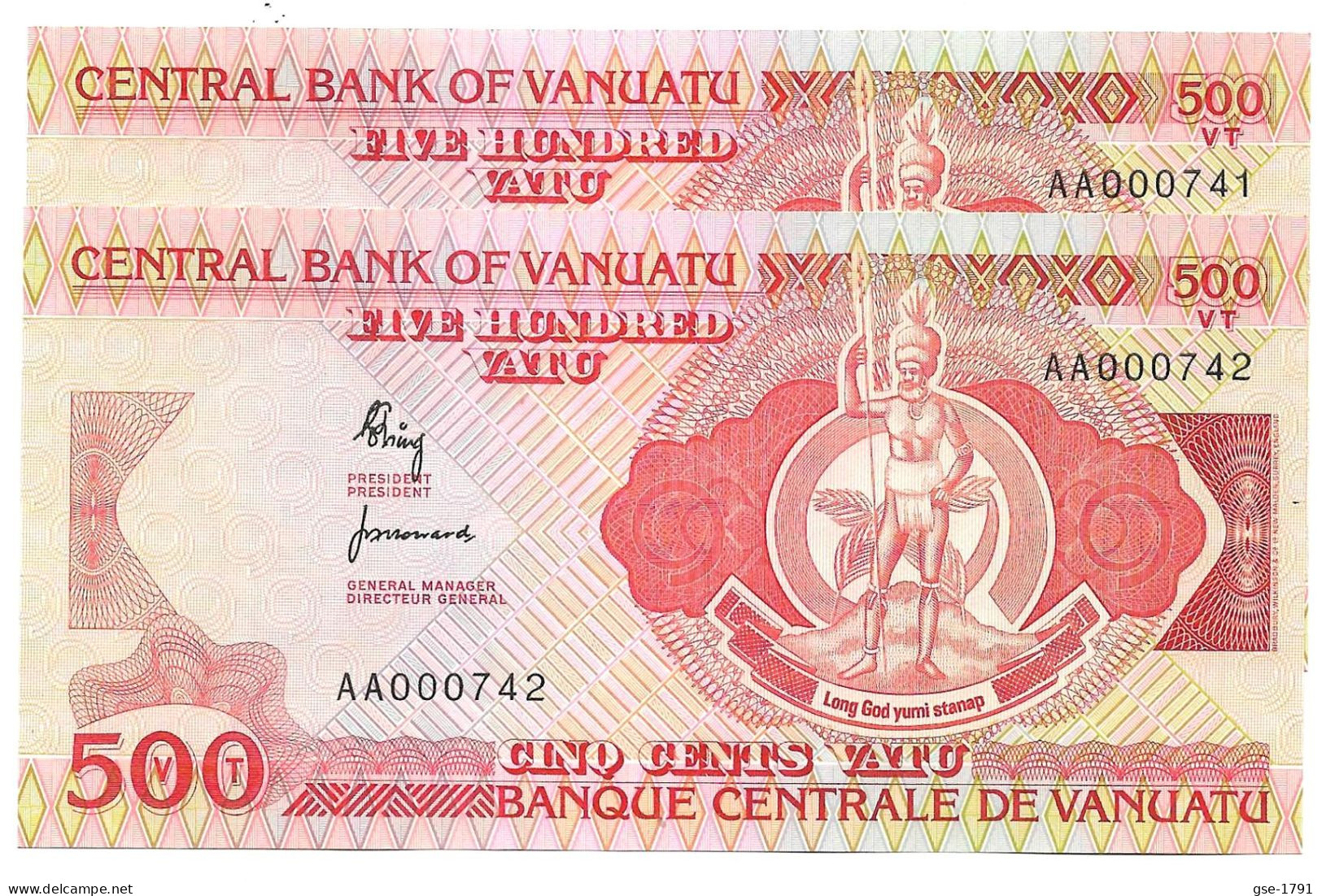 VANUATU CENTRALE Bank 1èré émission 1982  Série AA Petits N°  - 2 Billets à Suivre NEUFS - Vanuatu