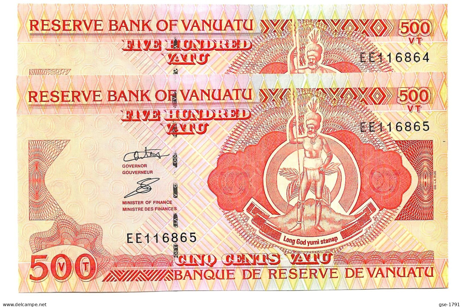 VANUATU Bank De RESERVE # 12,fil D'argent  Série EE   2 Billets à Suivre NEUFS - Vanuatu