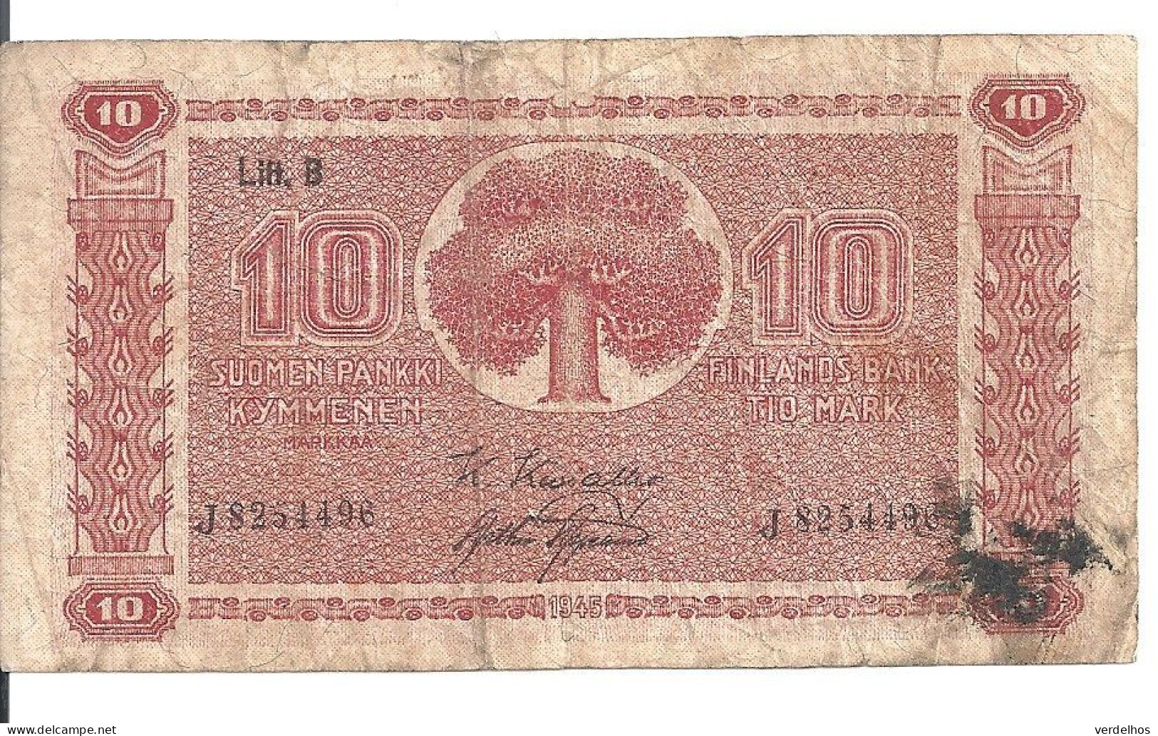 FINLANDE 10 MARKKAA 1945(1948) VG+ P 85 - Finnland