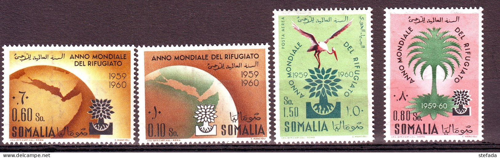 SOMALIA  AFIS SOMALILAND 1960  ANNO MOND. RIFUGIATO+ AEREA  MNH**   4 VAL - Somalia (AFIS)