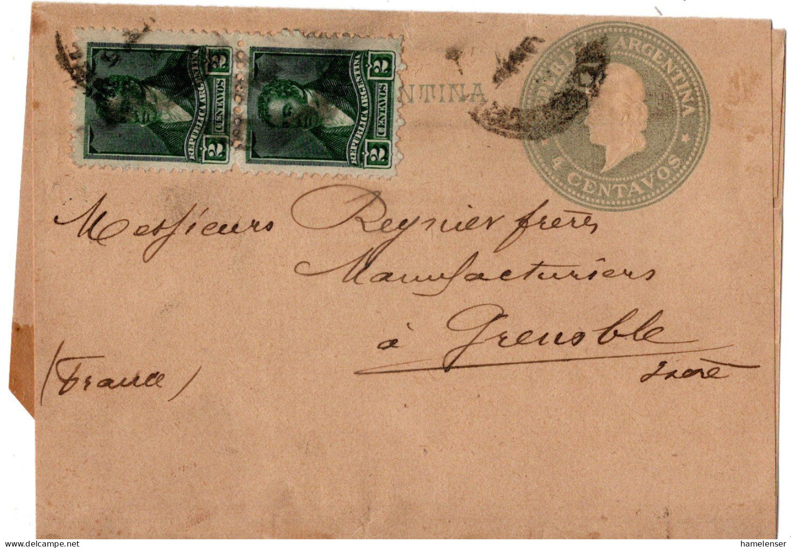 68053 - Argentinien - 1898 - 4c GAStreifband M ZusFrankatur ... -> GRENOBLE (Frankreich) - Covers & Documents