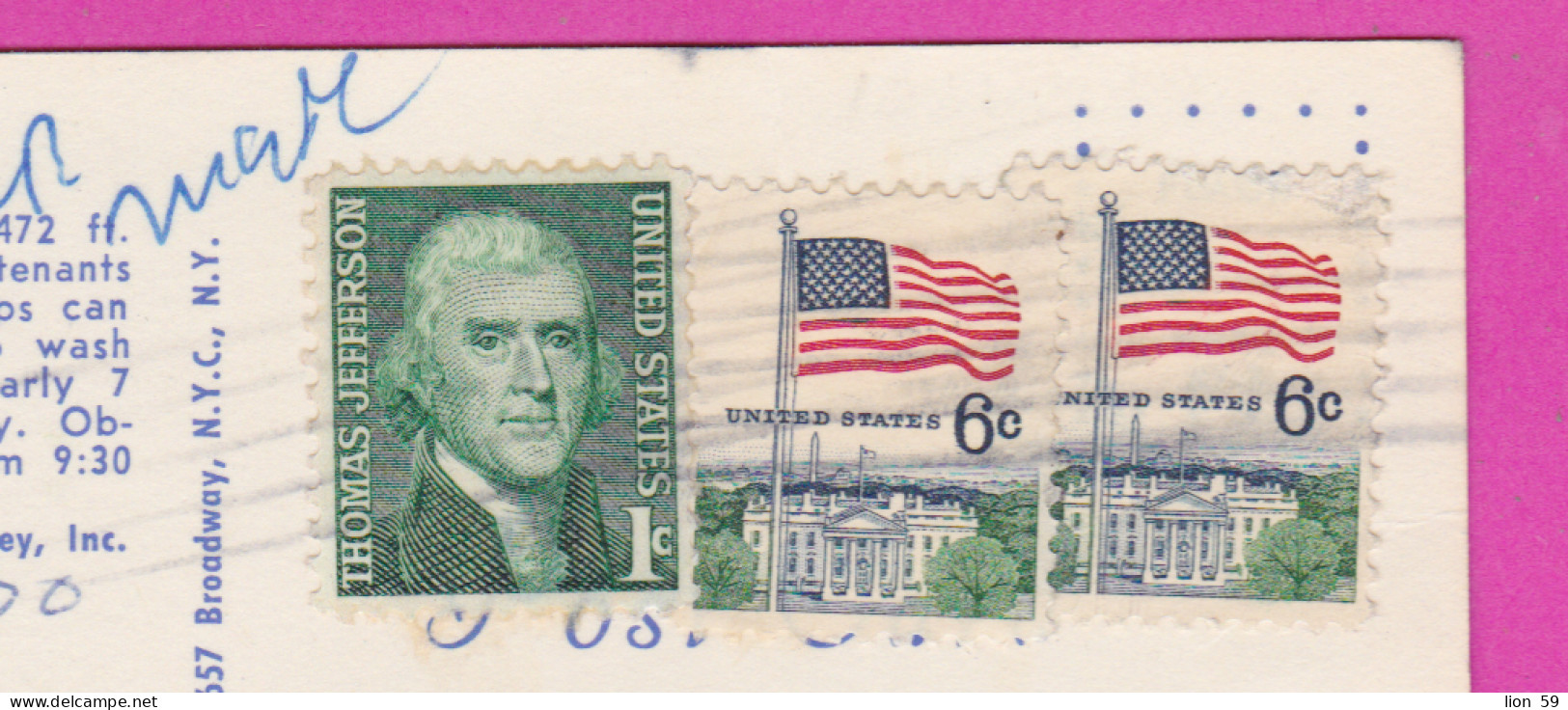 292535 / United States Empire State Building PC USED (O) 1+2x6c. Thomas Jefferson 3rd U.S. President Flag & White House - Empire State Building