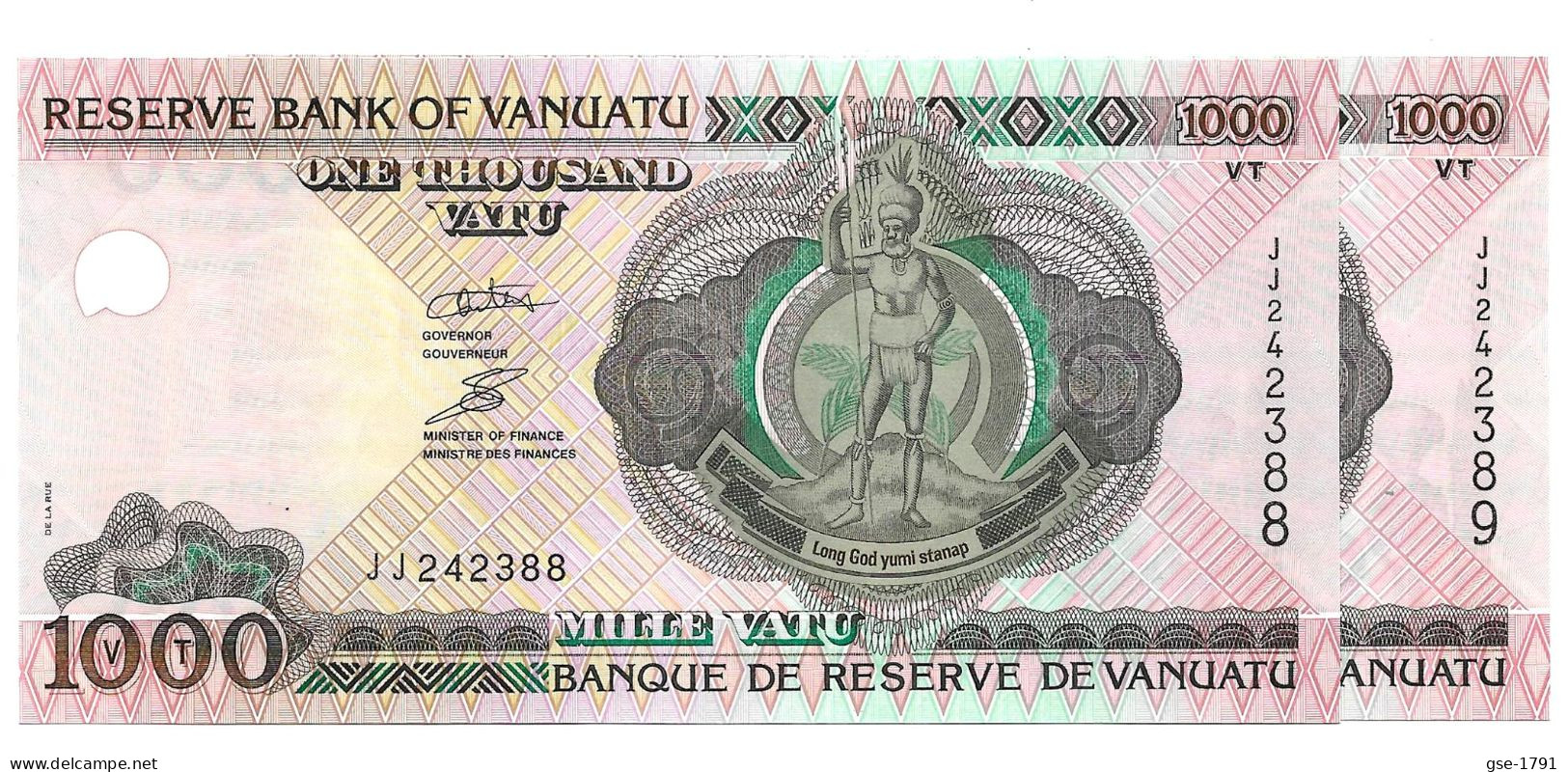 VANUATU Banque De RESERVE # 6,  Série JJ   2 Billets à Suivre NEUFS - Vanuatu