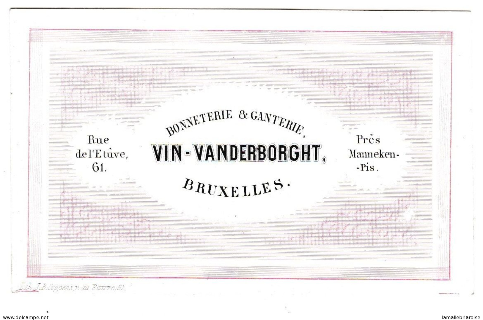 Belgique "Carte Porcelaine" Porseleinkaart, Bonneterie Ganterie, Vin Vanderborght, Bruxelles, Dim:95 X 59mm - Cartes Porcelaine