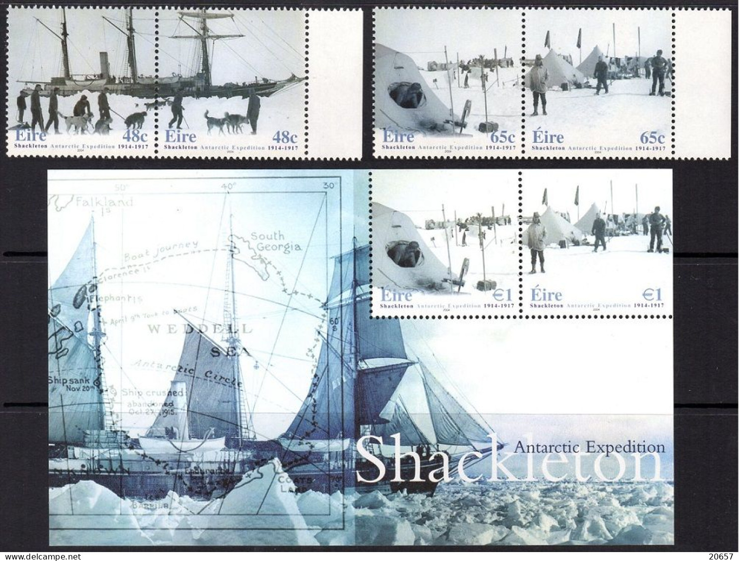 Irlande ( Eire ) 1574/77 Et Bf 53 Expedition Shackleton, Voilier, Chien, Antarctique - Explorateurs & Célébrités Polaires