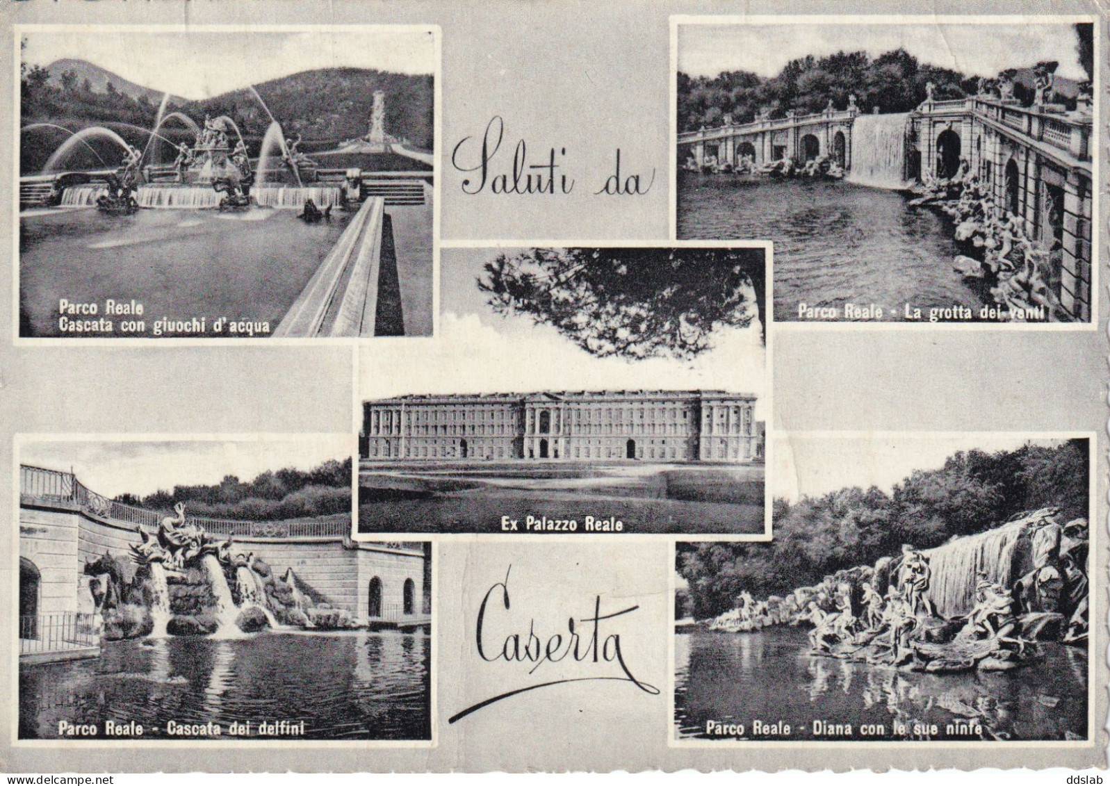 Saluti Da Caserta - 5 Vedutine Di Reggia E Parco - Viaggiata 1953 - Affr. 10L Italia Al Lavoro - Caserta