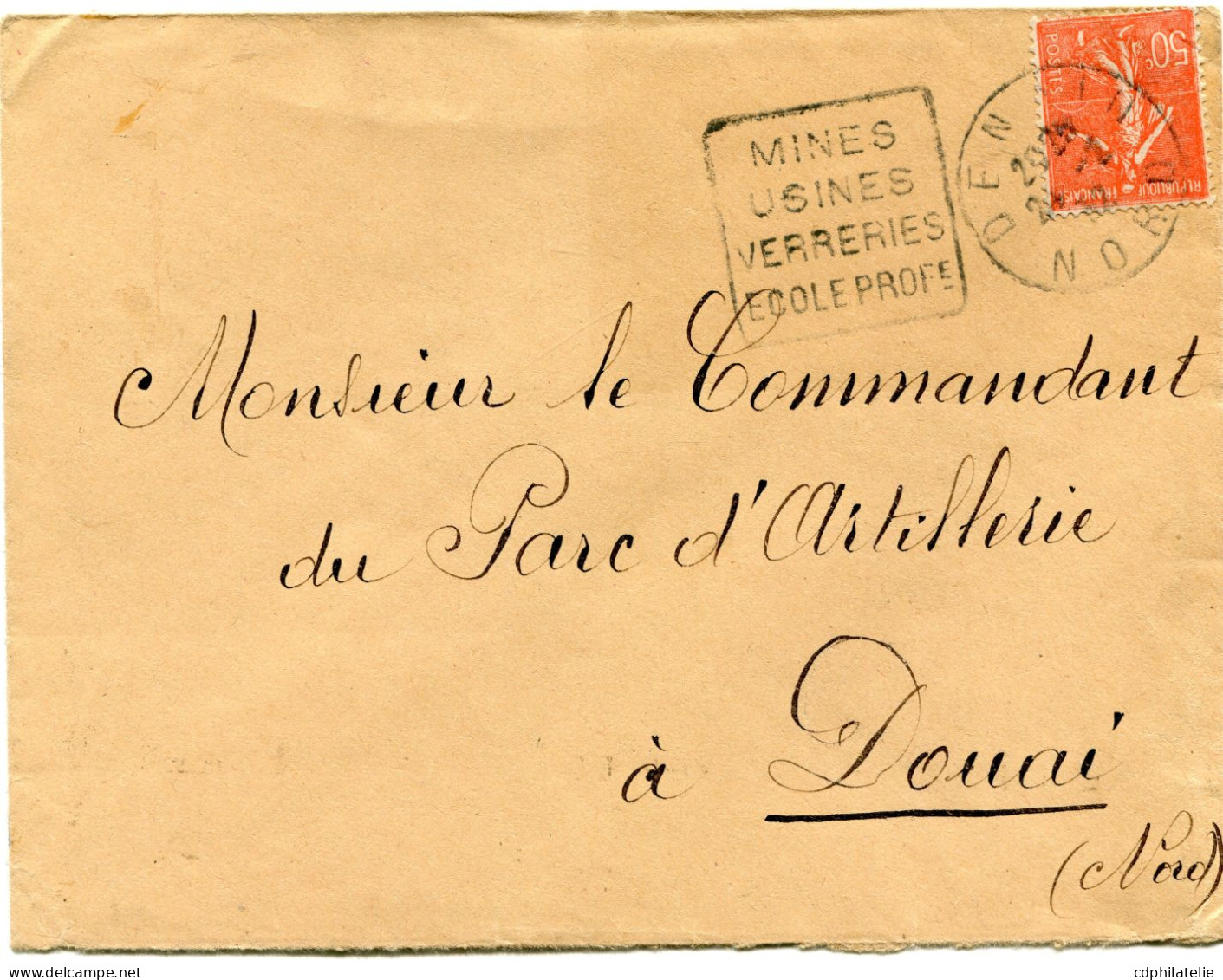 FRANCE LETTRE AVEC OBLITERATION DAGUIN DENAIN 24-2-32-NORD " MINES USINES VERRERIES ECOLE PROFe " - Verres & Vitraux