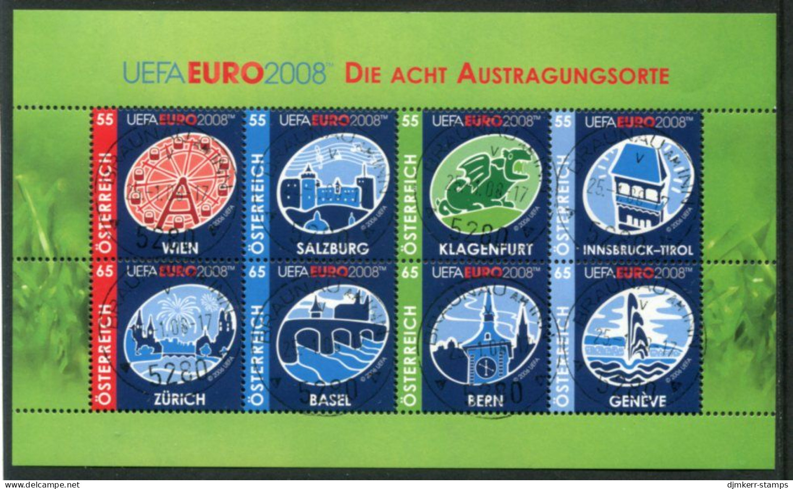 AUSTRIA  2008 European Football Championship II Sheetlet Used.  Michel 2697-704 Kb - Used Stamps