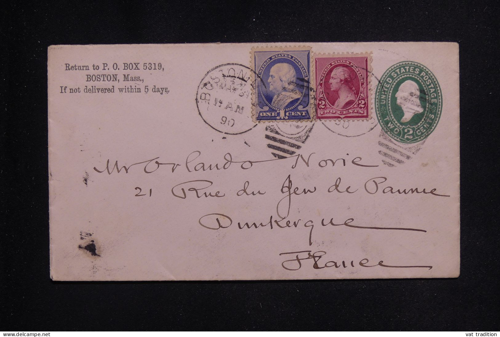 ETATS UNIS - Entier Postal + Compléments De Boston Pour La France En 1890  - L 144558 - ...-1900