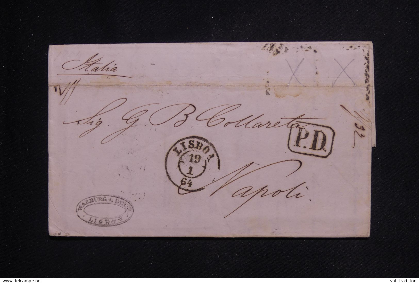 PORTUGAL - Lettre De Lisbonne  Pour Naples En 1864, Affranchissement Disparu - L 144559 - Storia Postale