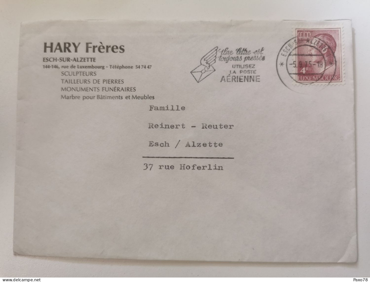 Enveloppe, Hary Frères, Esch-Alzette 1975 - Brieven En Documenten
