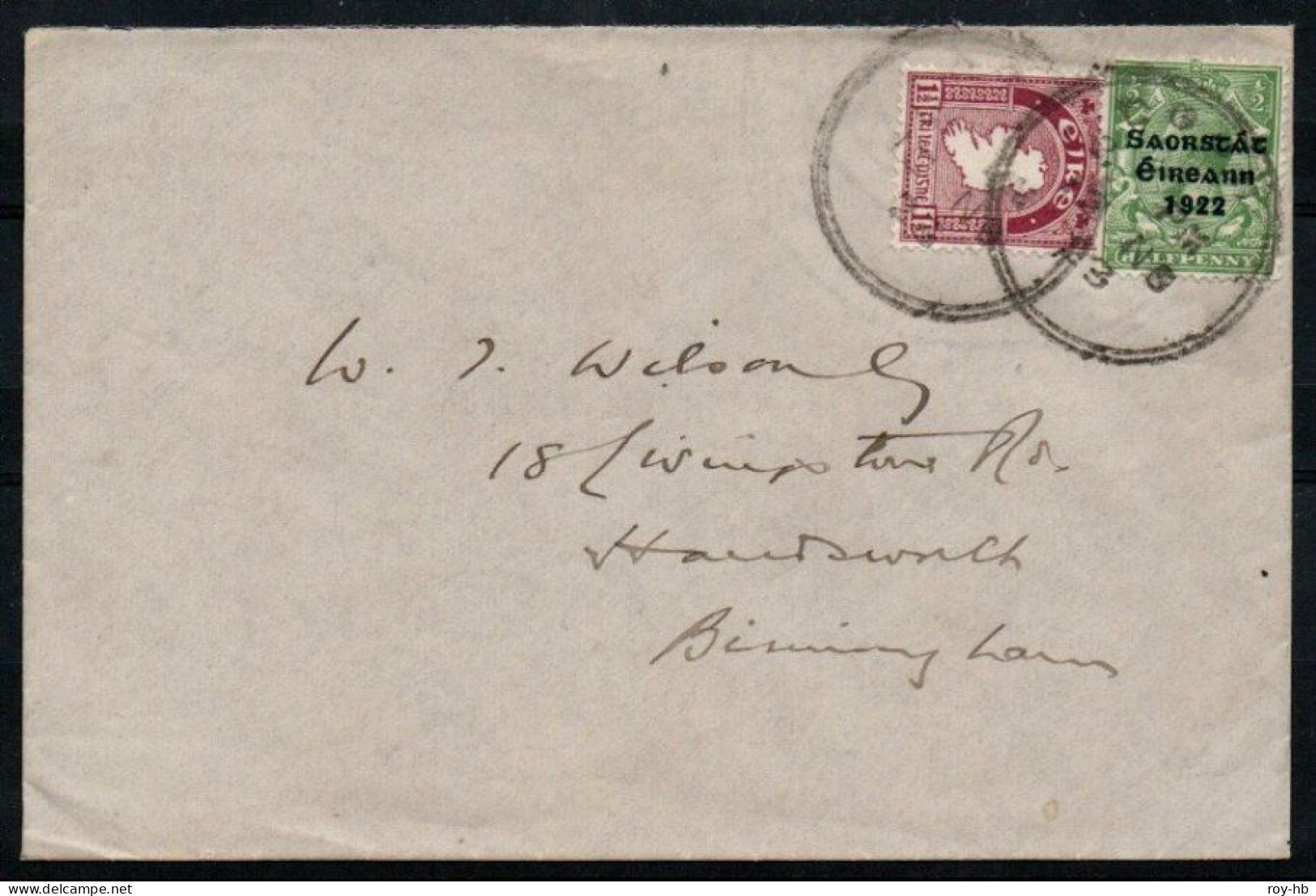 1923 Cover To Birmingham With Mixed Franking Tied By Clear CORK Double-ring "Skeletons" - Cartas & Documentos