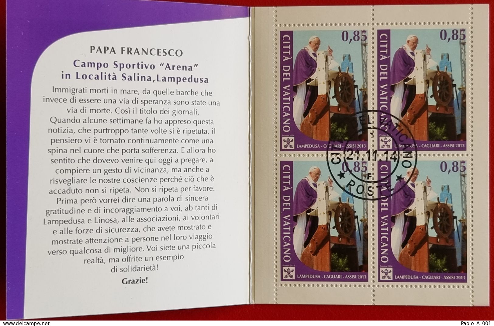 VATICANO VATIKAN VATICAN 2014 POPE FRANCIS LAMPEDUSA PAPA FRANCESCO BOOKLET FIRST DAY - Postzegelboekjes