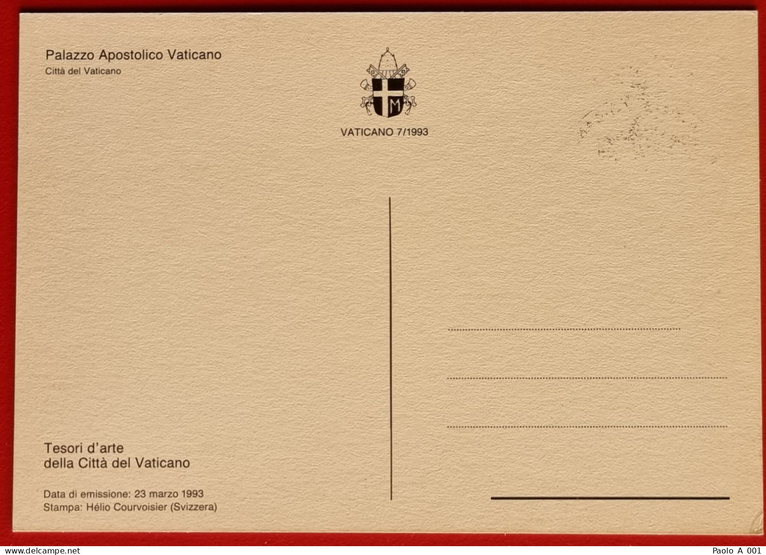 VATICANO VATIKAN VATICAN 1993 PALAZZO APOSTOLICO PAPAL PALACE TESORI D'ARTE MONUMENTS BAUDENKMÄLER MAXIMUM CARD - Briefe U. Dokumente
