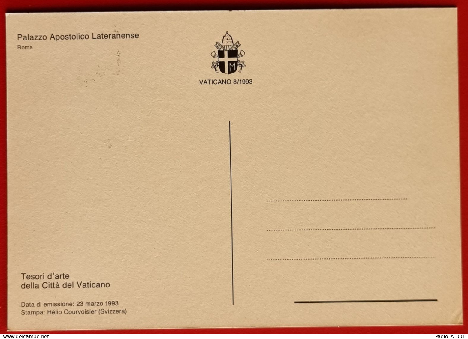 VATICANO VATIKAN VATICAN 1993 PALAZZO APOSTOLICO LATERANO PAPAL PALACE TESORI D'ARTE MONUMENTS BAUDENKMÄLER MAXIMUM CARD - Cartas & Documentos