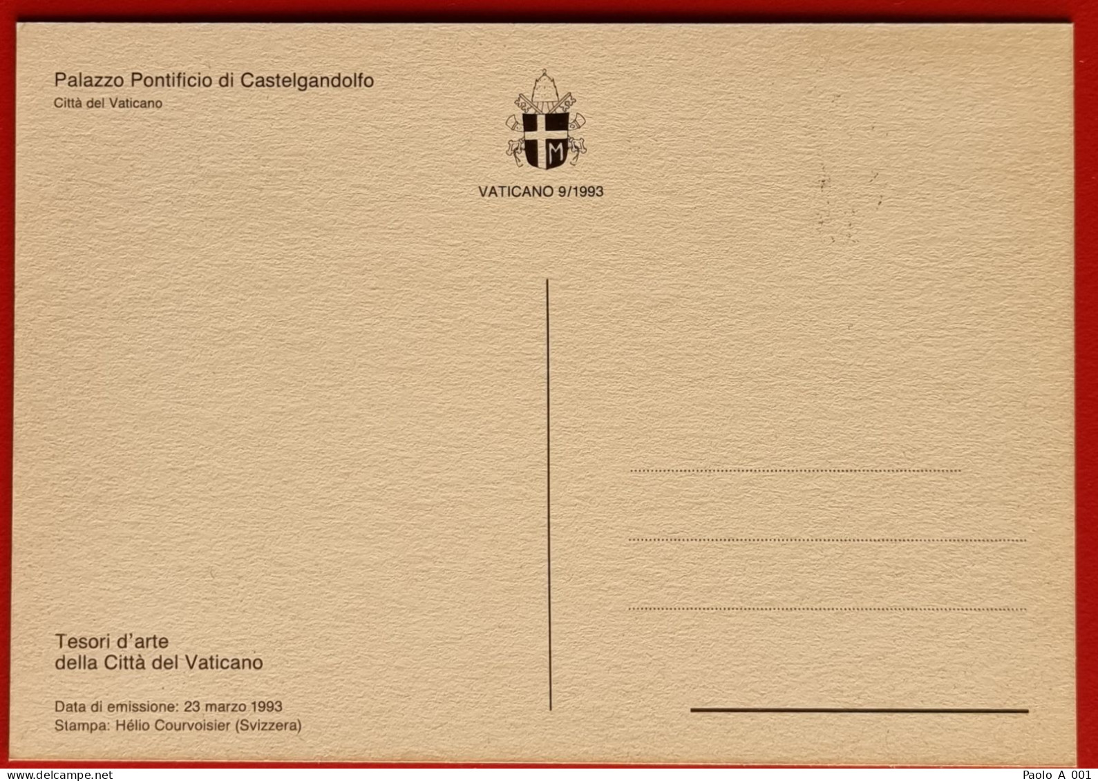 VATICANO VATIKAN VATICAN 1993 PALAZZO APOSTOLICO CASTELGANDOLFO TESORI D'ARTE MONUMENTS BAUDENKMÄLER MAXIMUM CARD - Briefe U. Dokumente