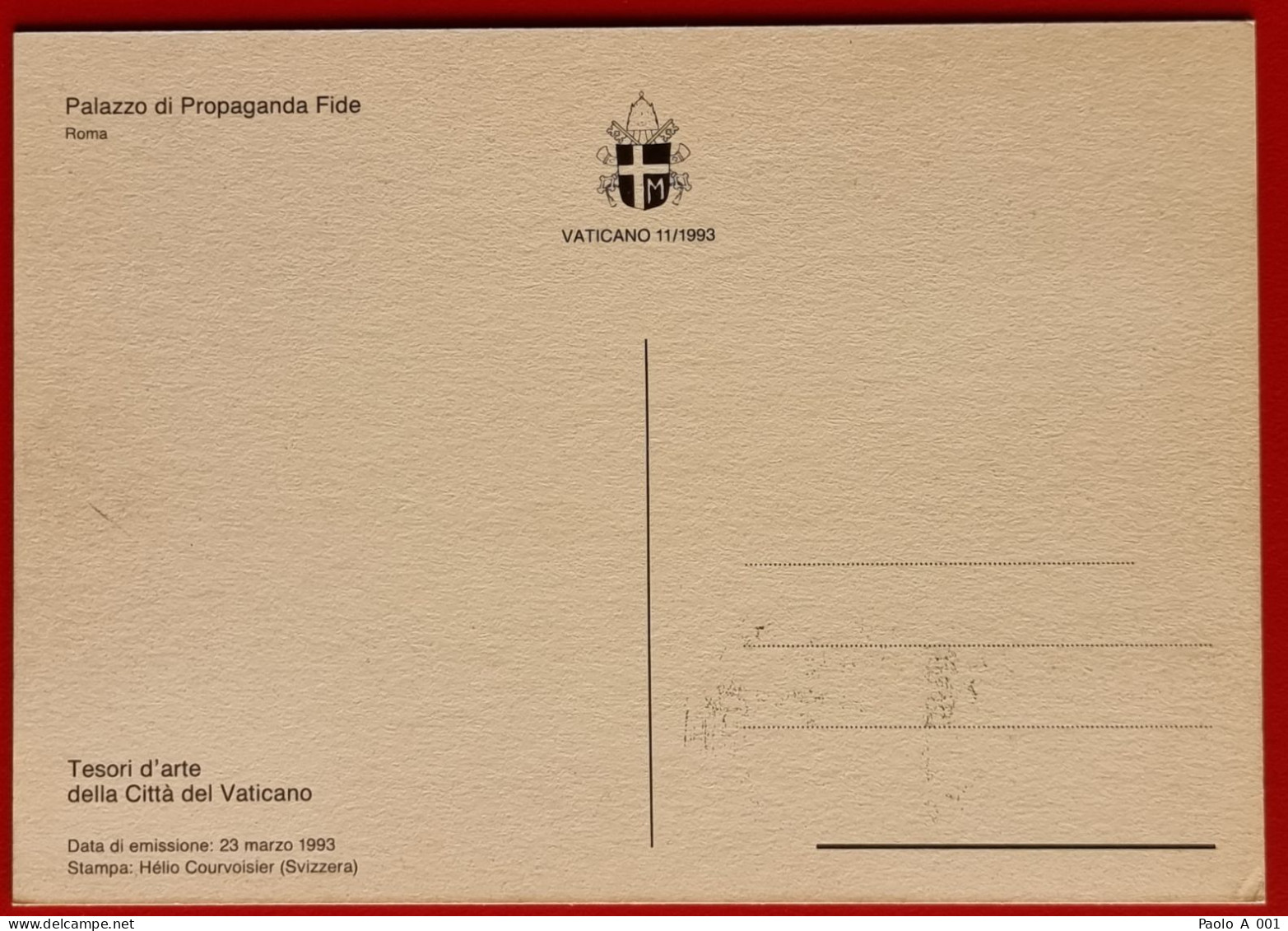 VATICANO VATIKAN VATICAN 1993 PALAZZO PROPAGANDA FIDE TESORI D'ARTE MONUMENTS BAUDENKMÄLER MAXIMUM CARD - Cartas & Documentos