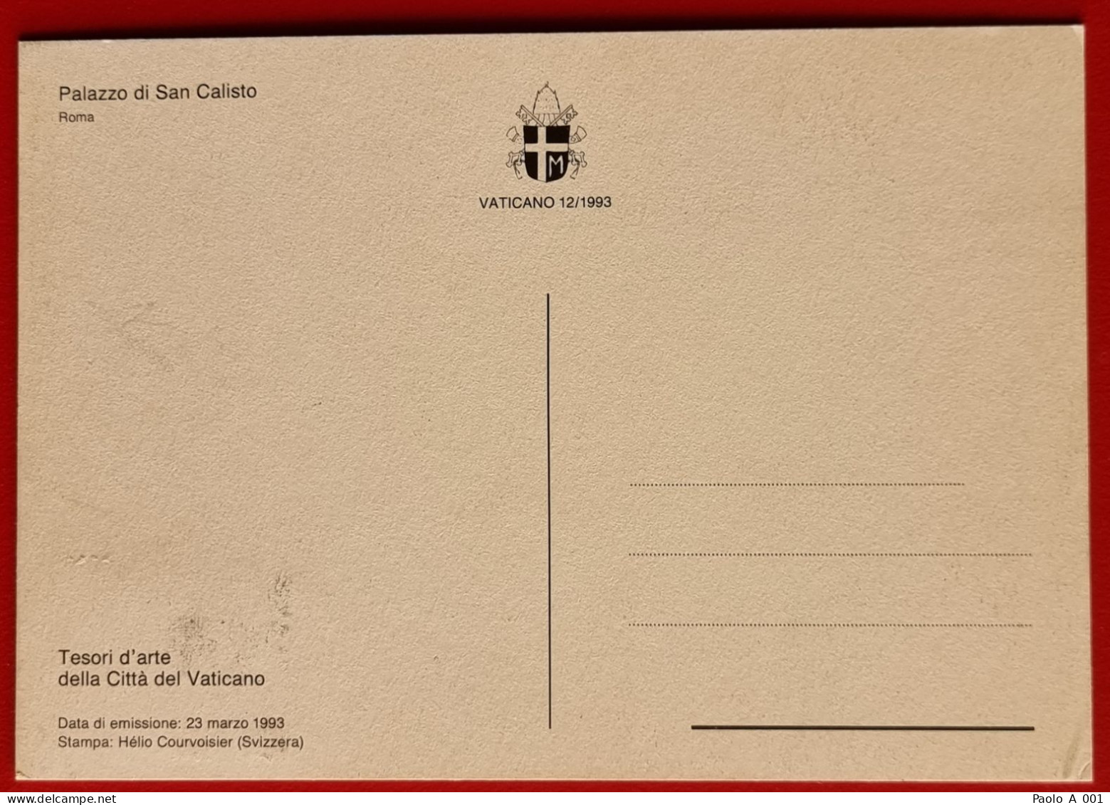 VATICANO VATIKAN VATICAN 1993 PALAZZO SAN CALISTO TESORI D'ARTE MONUMENTS BAUDENKMÄLER MAXIMUM CARD - Cartas & Documentos