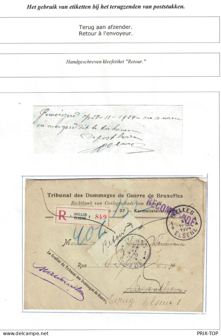 LO Recommandée Franchise Tribunal Dommages De Guerre De BXL Obl. XL 1924 > Saventhem C.d'arrivée Papillon Retour - Portofreiheit