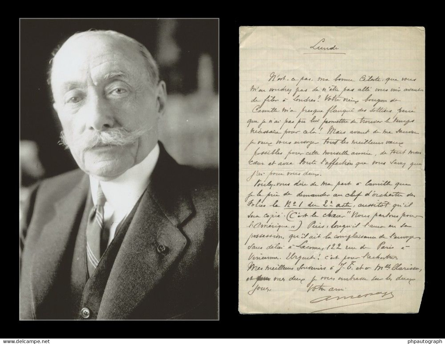 André Messager (1853-1929) - French Composer - Autograph Letter Signed + Photo - Zangers & Muzikanten