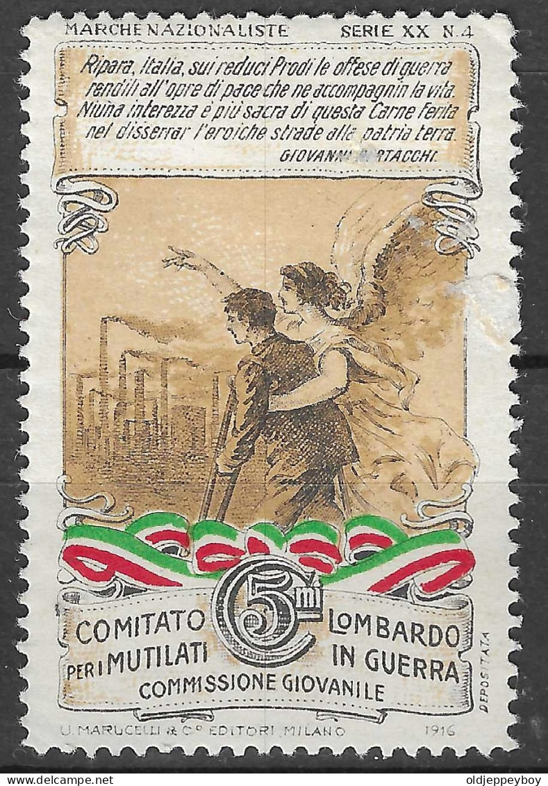 1916 WW1 ITALY ERINNOFILI VIGNETTE COMITATO LOMBARDO PER MUTILATI IN GUERRA COMMISSIONE GIOVANILE NAZIONALISTE - WO1