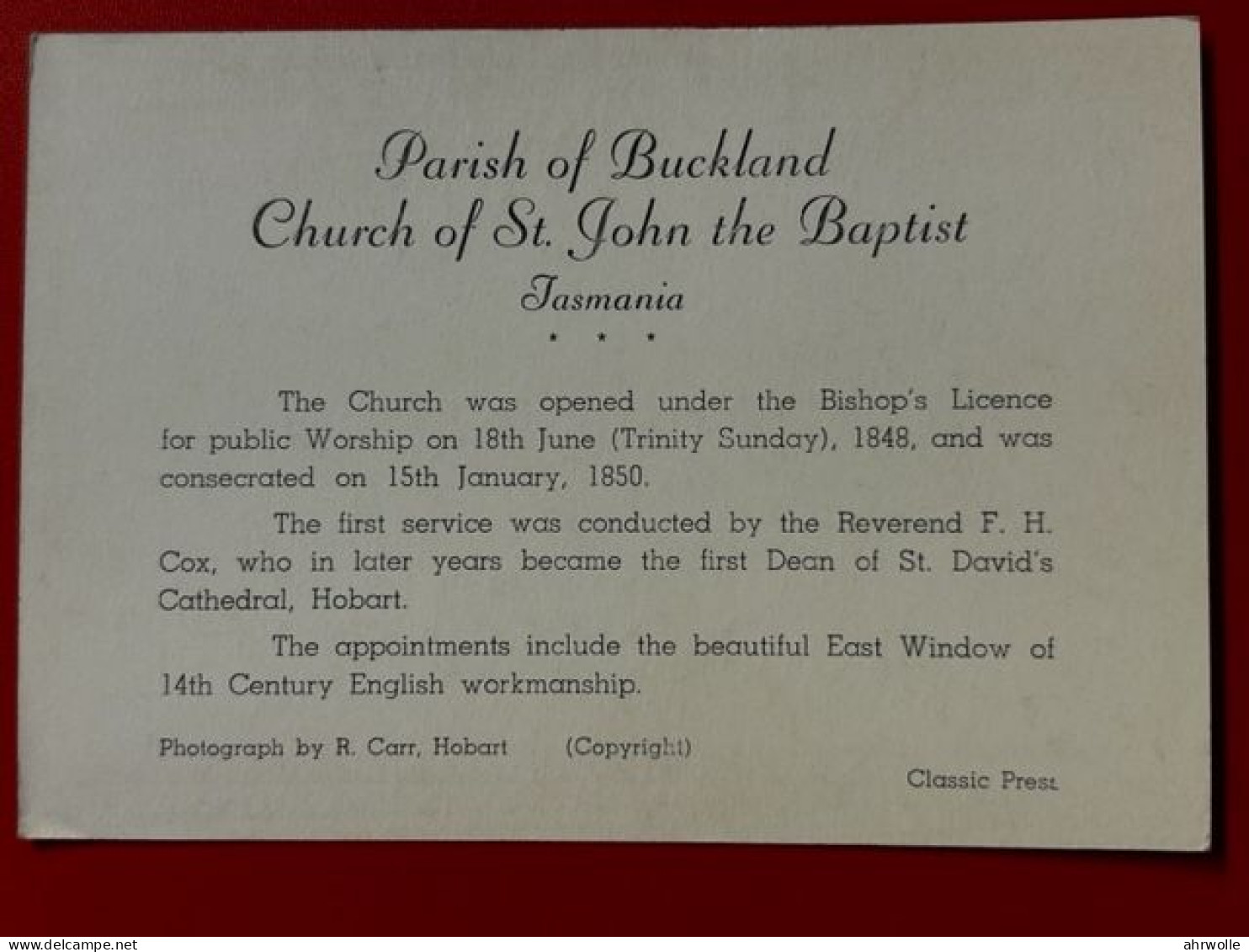 AK Australien Australia Parish Of Buckland Church Of St. John The Baptist Tasmania Old Postcard - Altri & Non Classificati