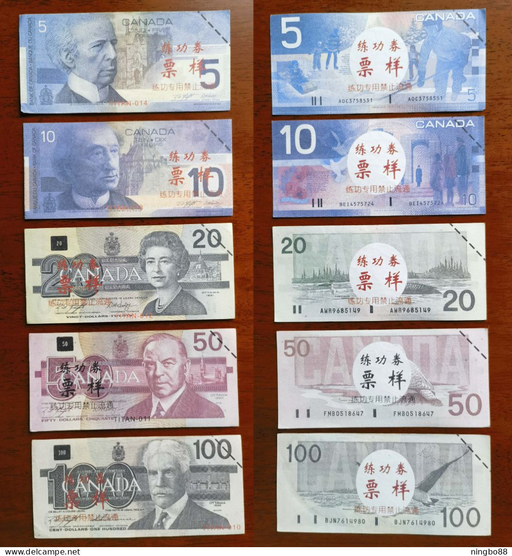 China BOC (bank Of China) Training/test Banknote,Canada Dollars D-1 Series 5 Different Notes Specimen Overprint,used - Canada